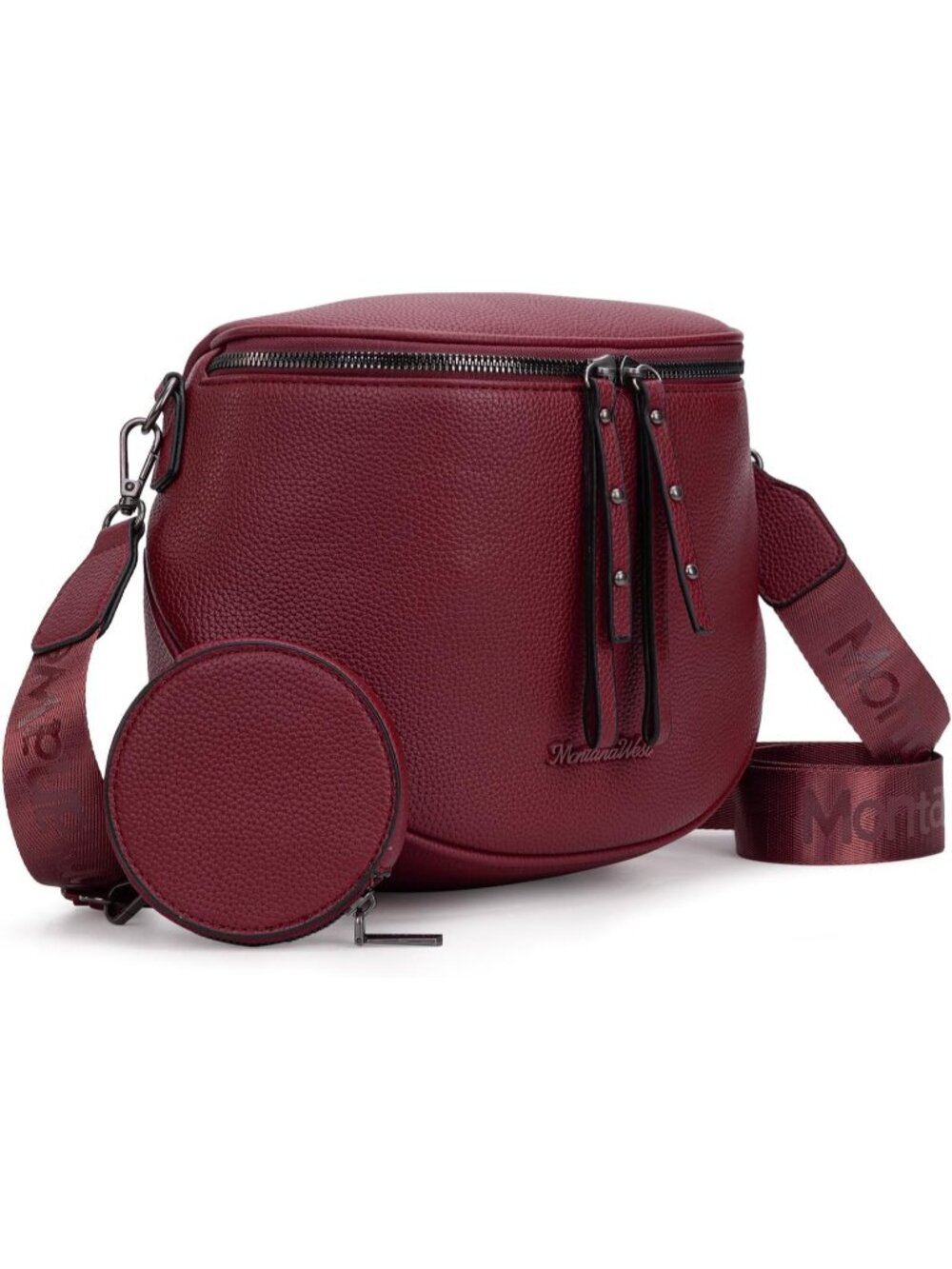 Women's Burgundy Vegan Leather Bum Bag with Coin Purse West Strap Crossbody Bag